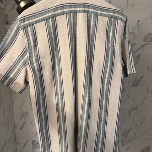 Zara Large Short Sleeve Button-Down — White with Teal Stripes - Picture 2 of 4